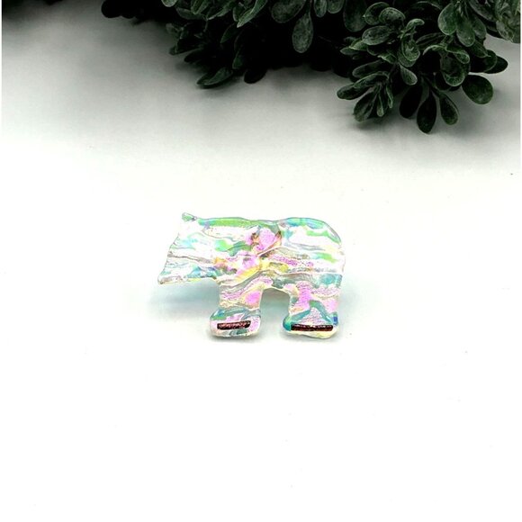 Iridescent Bear-Shaped Glass Brooch Pin With Gold-Tone Backing Brooch pendant co - Picture 2 of 5